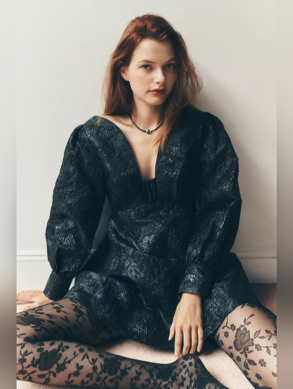Anthropologie Maeve V-Neck Jacquard Long Sleeve Mini Dress